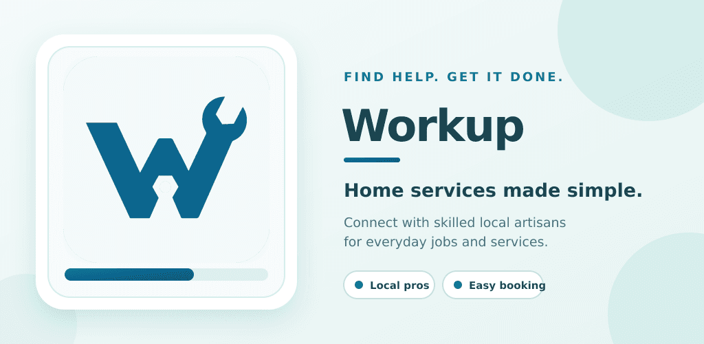 Workhub app showing service categories and booking interface for clients